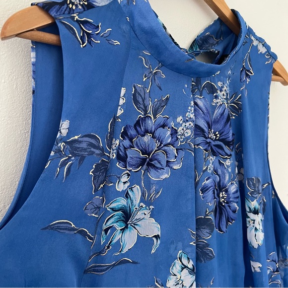 Lane Bryant Blue Floral Metallic Print Sleeveless Mock Neck Pleated Midi Dress - Picture 3 of 10